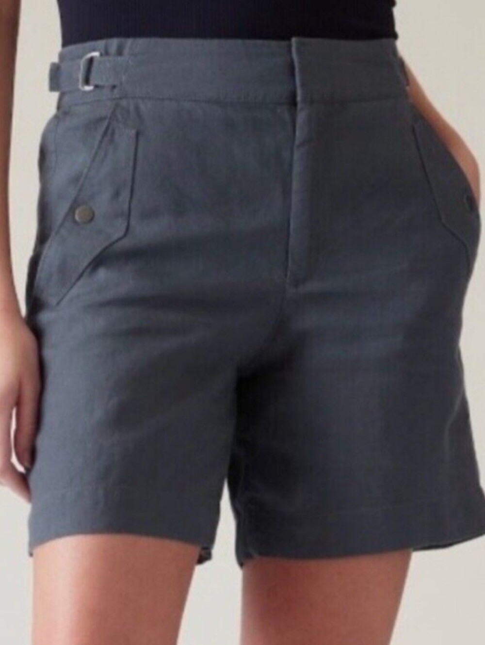 Athleta Voyager High-Waist Granite Blue Linen 7 Inch Travel Women’s Shorts New